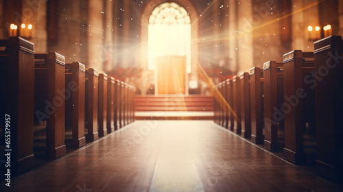 A church with open doors, inviting all with soft, inviting bokeh lights, spiritual practices of Christians, bokeh photo