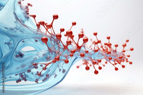 3D illustration of a micelle structure with a molecule enclosed and an inward-facing tail, against a white background. Generative AI
