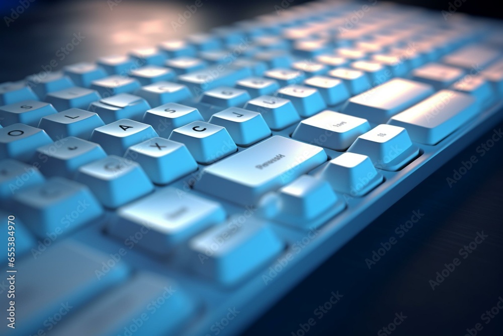 White keyboard with selected focus on blue enter keypad. 3D render. Generative AI