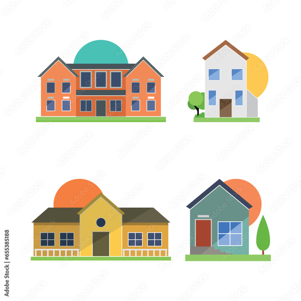 home house villa hotel set icon vector logo in flat and trendy style