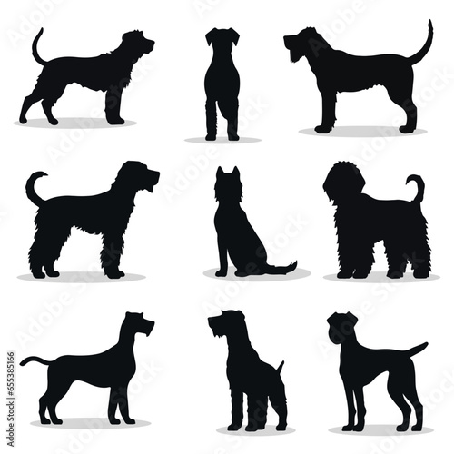 Airedale Terrier silhouettes and icons. black flat color simple elegant Airedale Terrier animal vector and illustration.