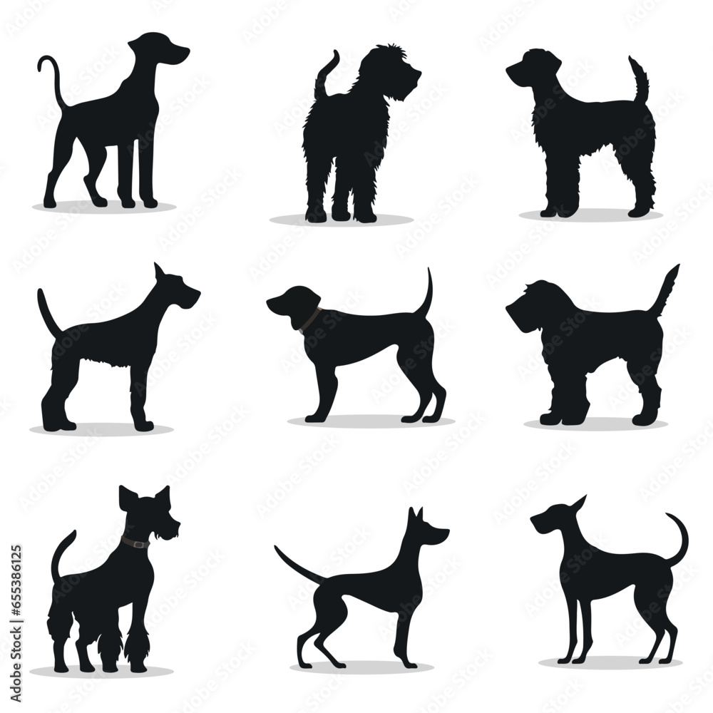Airedale Terrier silhouettes and icons. black flat color simple elegant Airedale Terrier animal vector and illustration.