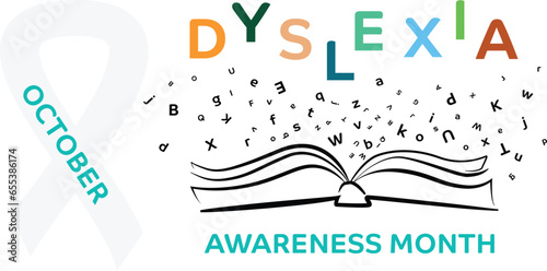 Dyslexia awareness month concept, contains editable drawing and picture in jpg on a white background