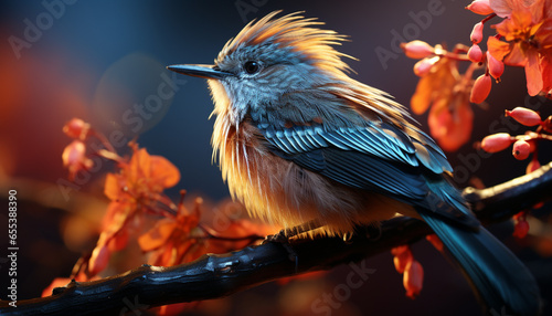 Tranquil scene  vibrant colors, animal perching on branch, nature beauty generated by AI © Gstudio