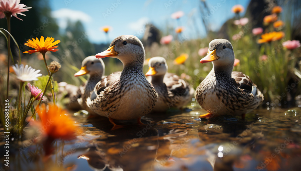Nature beauty Mallard duck quacking in a fresh water pond generated by AI Nature beauty Mallard duck quacking in a fresh water pond generated by AI