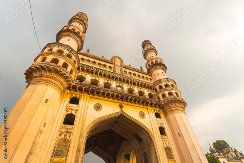 Charminar on a cloudy evening. One of the the historic places to visit in Hyderabad, India photo