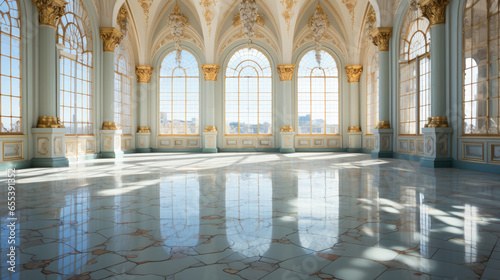 grand and opulent room with elegant marble flooring and abundant natural light streaming in through numerous windows