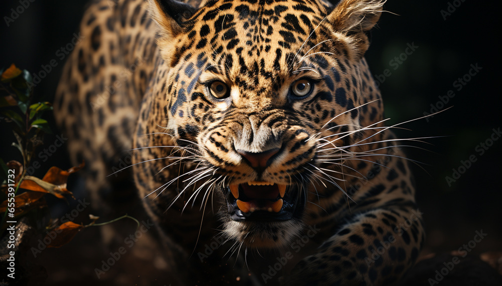 Naklejka premium Majestic Bengal tiger staring, beauty in nature, wild animal portrait generated by AI