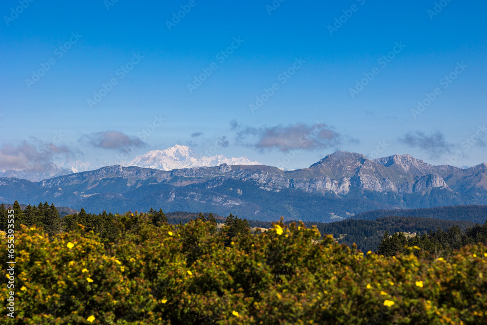 Fototapeta premium Vue sur le Massif des Bauges depuis le Belvédère du Mont Revard