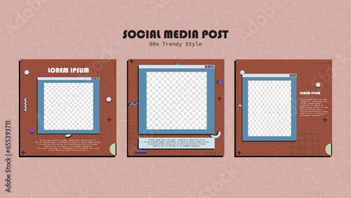 instagram template post set Retro 80s 90s aesthetic trendy cartoon style for Social media post with old computer user interface.