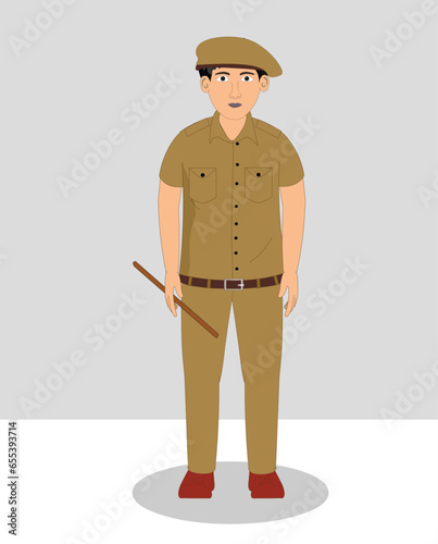 Indian hawaldar front cartoon character design for moral stories