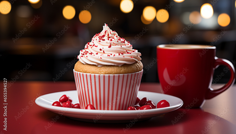 Freshly baked cupcakes on a table, a sweet indulgence for celebration generated by AI Freshly baked cupcakes on a table, a sweet indulgence for celebration generated by AI