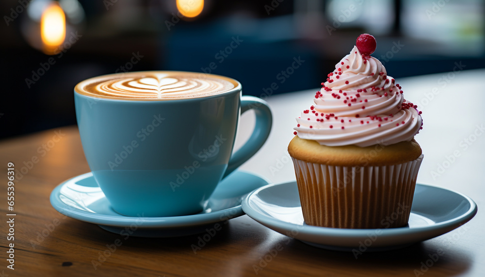 A delicious gourmet dessert hot chocolate with whipped cream indulgence generated by AI A delicious gourmet dessert hot chocolate with whipped cream indulgence generated by AI