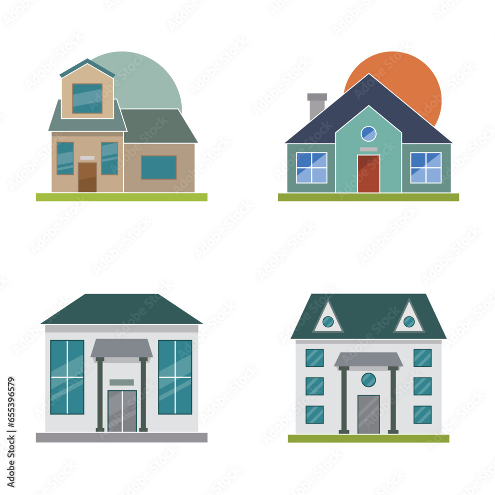 house house villa hotel set icon vector logo template in flat style and trendy colors