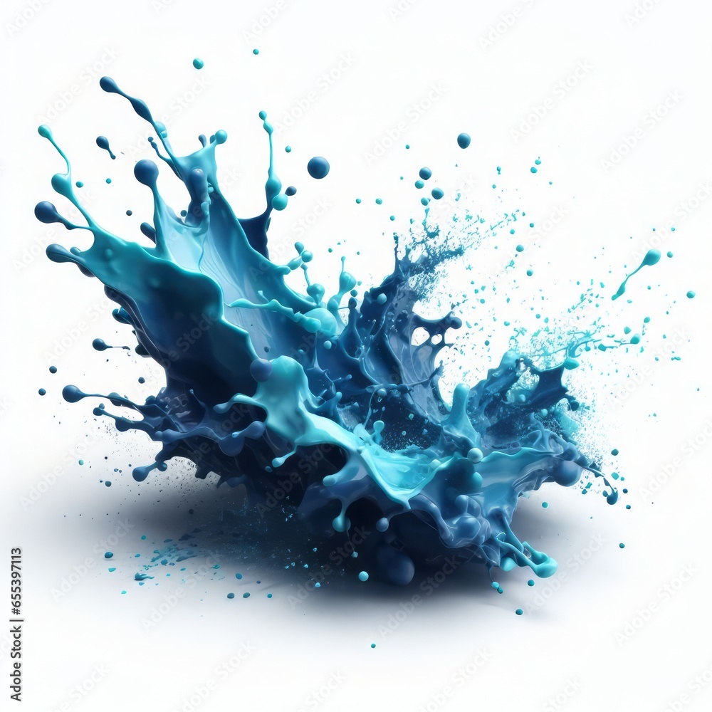 Blue Color paint splashes isolated on white background