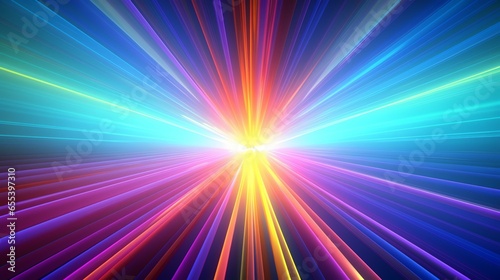 3d render, abstract background with colorful spectrum. Bright neon rays and glowing lines.