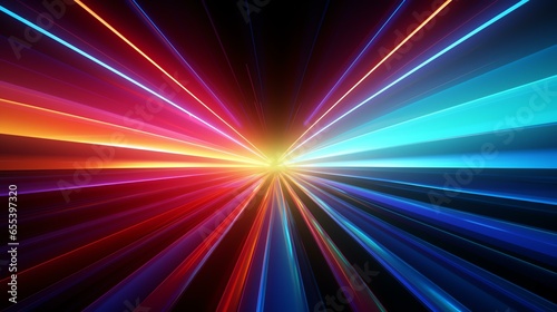 3d render, abstract background with colorful spectrum. Bright neon rays and glowing lines.