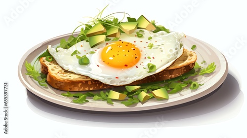 Delicious Plate of Avocado Toast with a Fried Egg Isolated on a Transparent Background. Generative AI