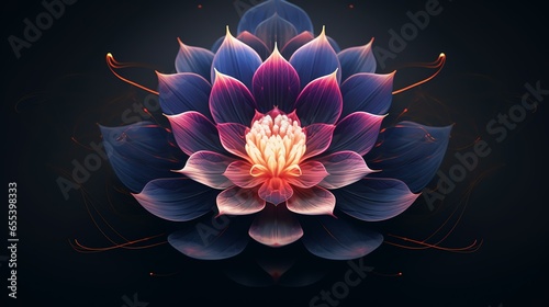 Generative AI image of beautiful lotus gracefully poised on dark backdrop