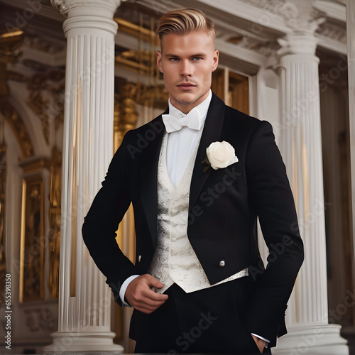 Party wear, tailcoat, smoking, suite. photo