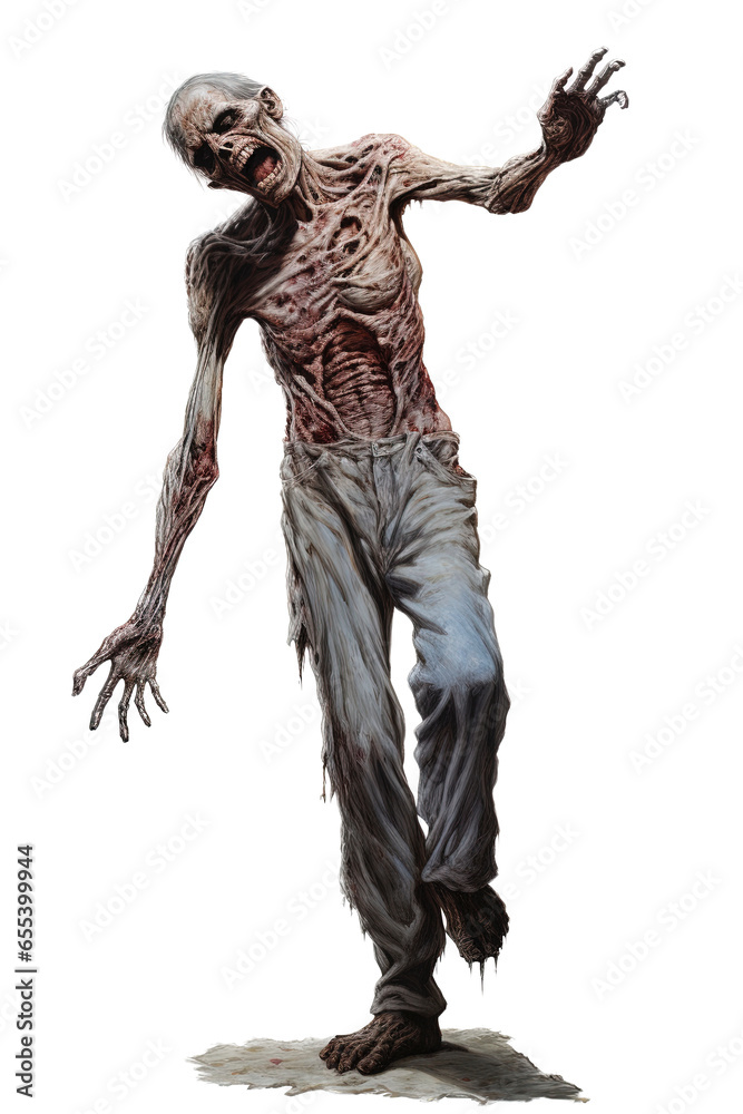 Scary zombie walking and grasping on a transparent background Scary zombie walking and grasping on a transparent background