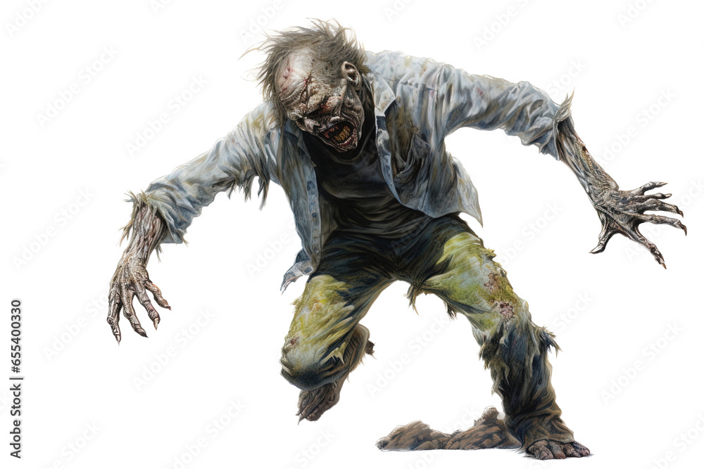 Scary zombie walking and grasping on a transparent background Scary zombie walking and grasping on a transparent background