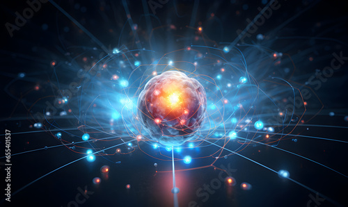 atome avec son nuage d'électrons qui tournent autour selon la mécanique quantique