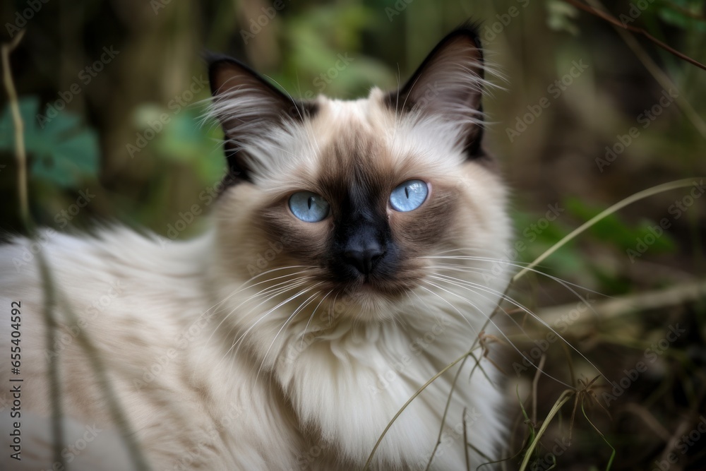 Portrait of a cute cat looking away. Balinese cat.