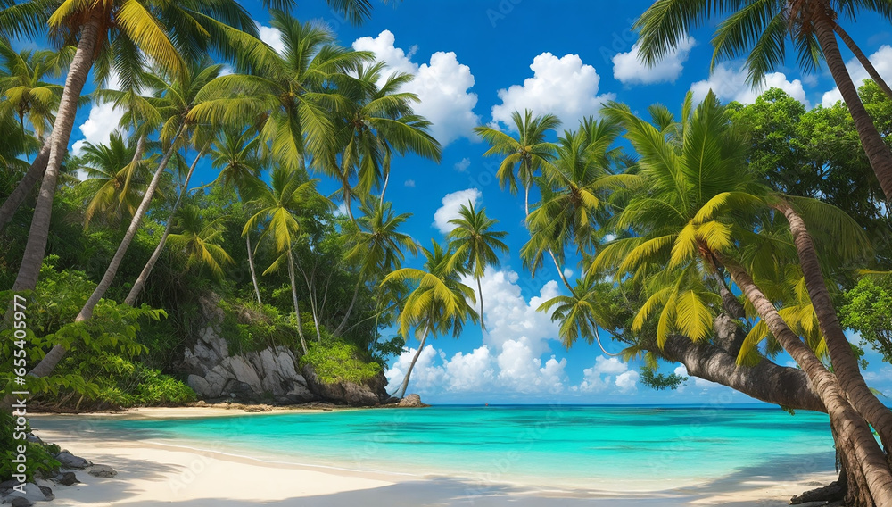 Obraz premium An enchanting display of nature on a tropical island on a beautiful day - AI Generative
