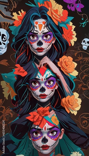 Smartphone wallpaper Essence of Mexican heritage and unity through Dia de los Muertos traditions and symbols Day of Dead mexican holiday culture festival background illustration generative ai