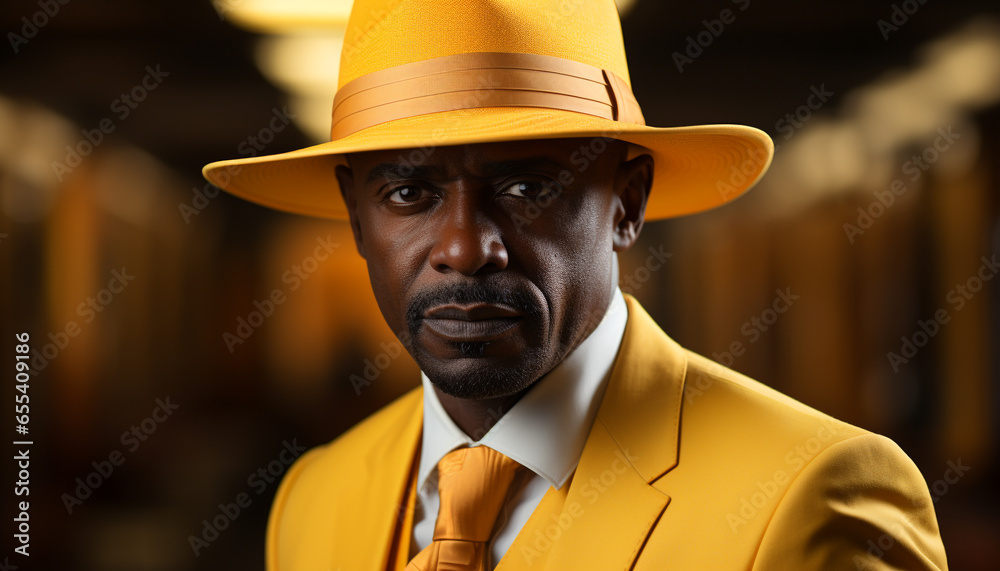 Confident African American businessman in a well dressed suit, smiling at camera generated by AI