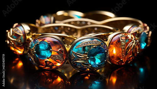 Shiny jewelry, gemstone fashion, gold luxury, gift reflection decoration generated by AI