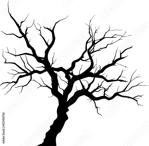 Halloween tree vector, dry tree without leaf, scary tree, silhouette tree in black color