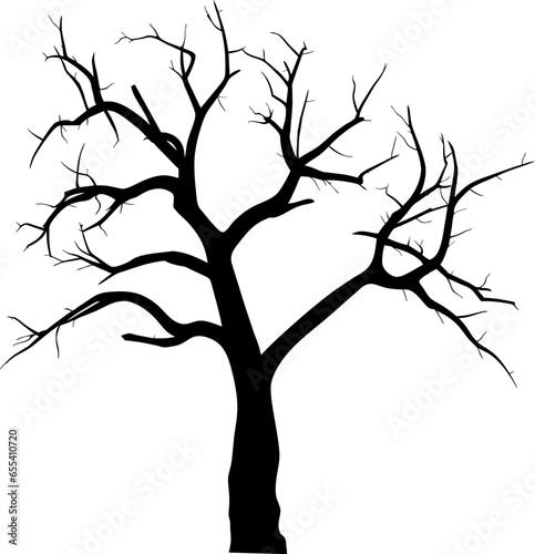 Halloween tree vector, dry tree without leaf, scary tree, silhouette tree in black color