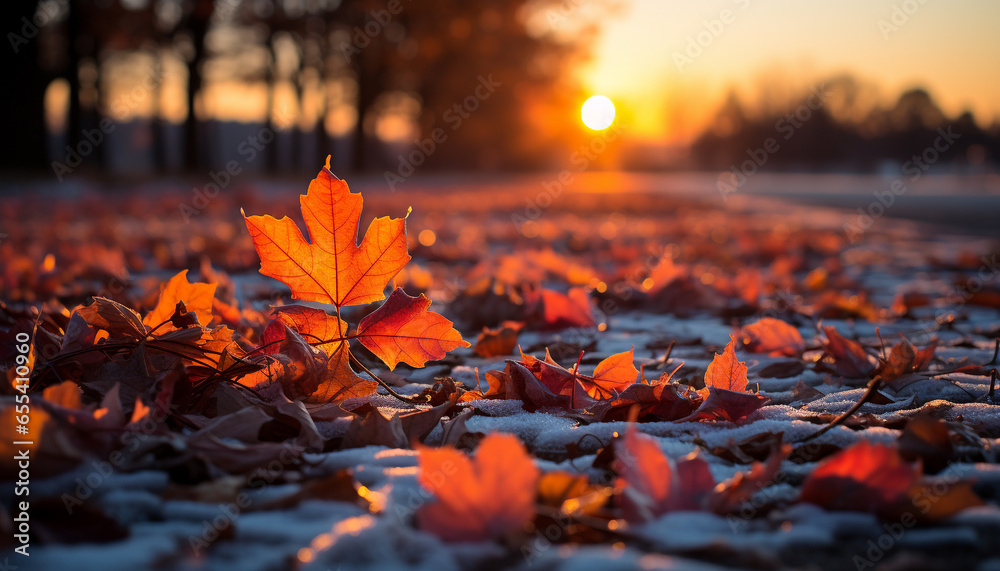 Autumn leaf, nature vibrant beauty in sunset glowing colors generated by AI