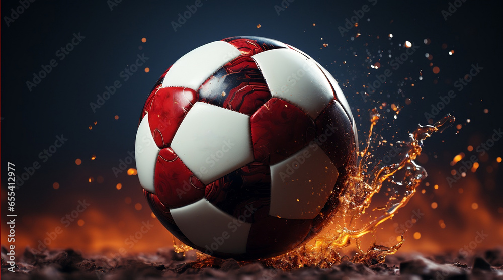 Fototapeta premium red soccer ball simple poster with a football