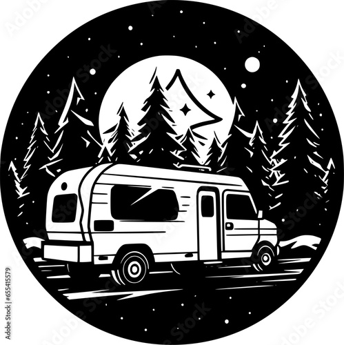 Camping - Black and White Isolated Icon - Vector illustration photo