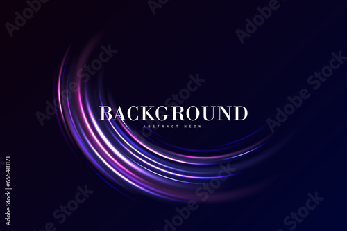 Colorful light trails, long time exposure motion blur effect. Modern abstract high speed movement. Abstract light lines of movement and speed with purple color sparkles. Laser beams luminous
