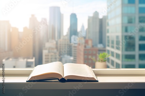an open book on a window with the city view in background © DailyLifeImages