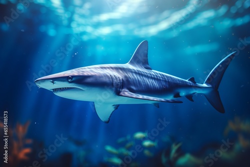 blue shark swimming underwater in the sea water © urdialex