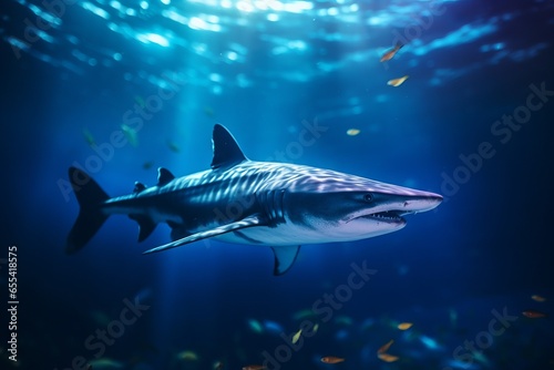 blue shark swimming underwater in the sea water © urdialex