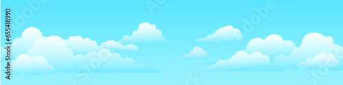 Blue sky and curly clouds. White cloud beauty dreams vector horizontal background.
