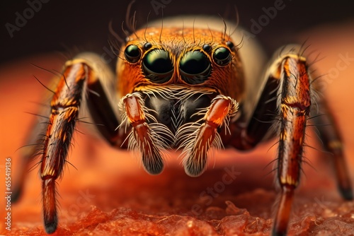 extreme macro shot of a brown spider looking to camera photo