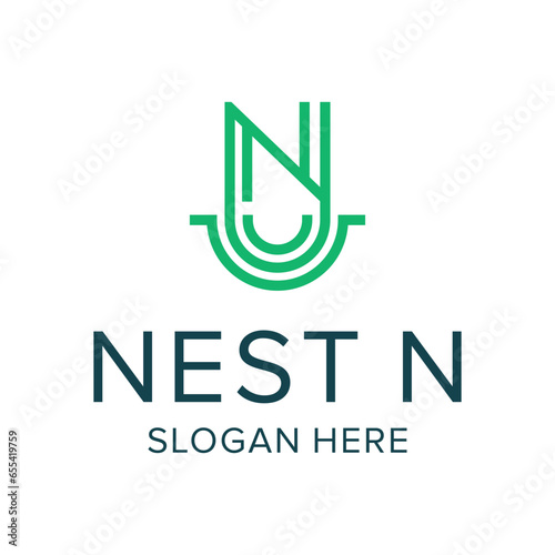 nest logo latter N creative line vector illustration
