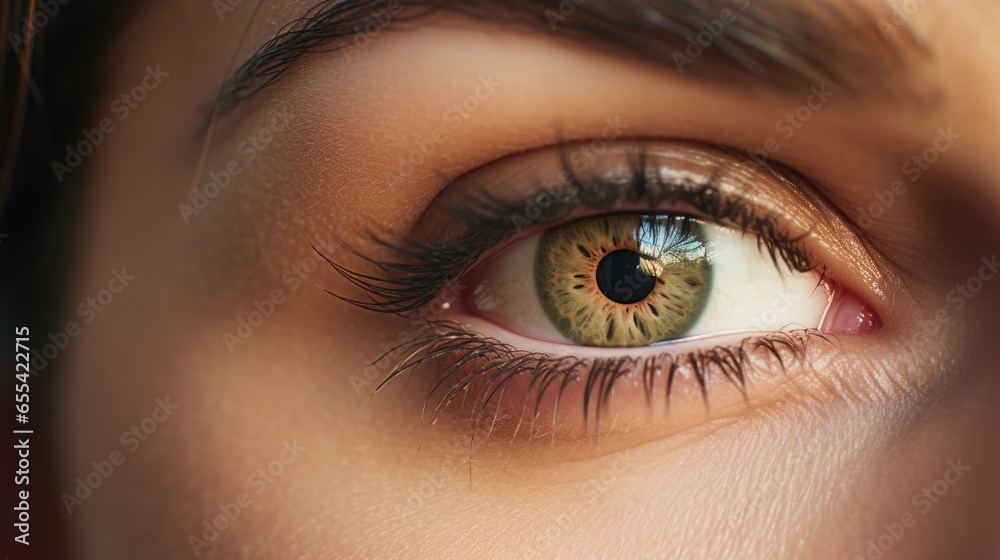 Naklejka premium Close-up of a woman's beautiful eye. Macro Image.