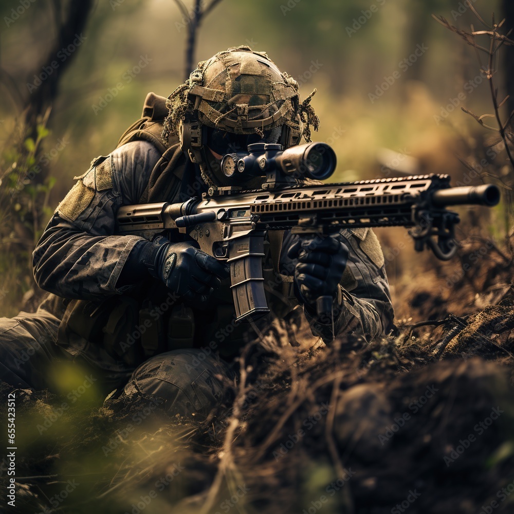 Armed man in camouflage with sniper gun