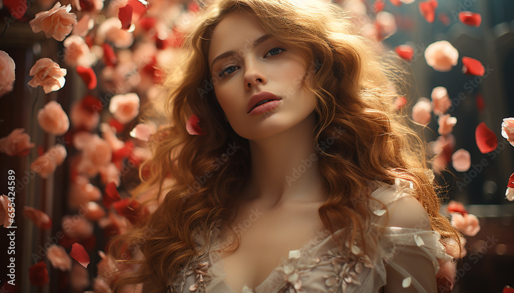 A beautiful Caucasian woman, with long blond hair, smiling happily generated by AI A beautiful Caucasian woman, with long blond hair, smiling happily generated by AI