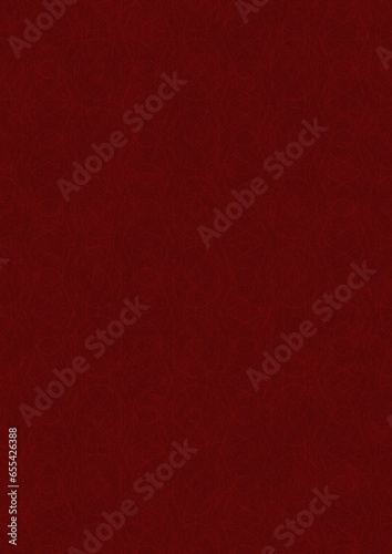 Hand-drawn unique abstract symmetrical seamless ornament. Light semi transparent red on a deep red background. Paper texture. Digital artwork, A4. (pattern: p10-2f)
