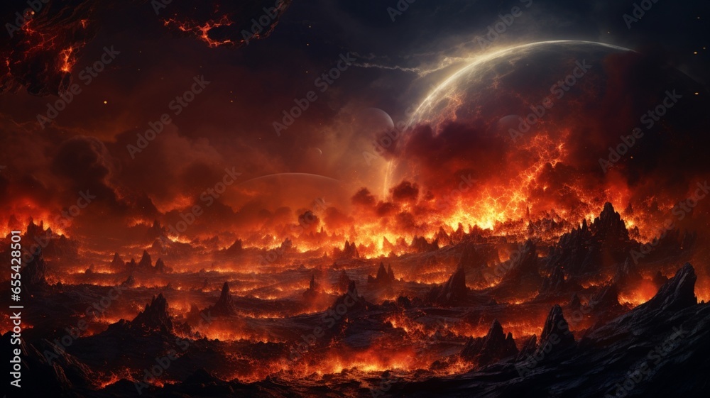 Amazing fire after planet background painting image AI generated art