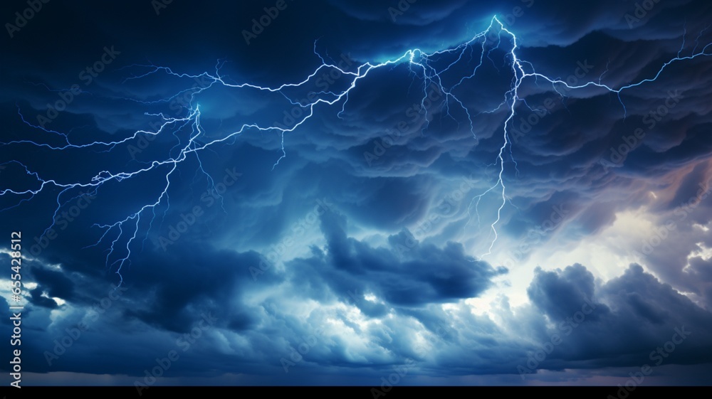 Blue sky lightning storm flash wallpaper picture AI generated art
